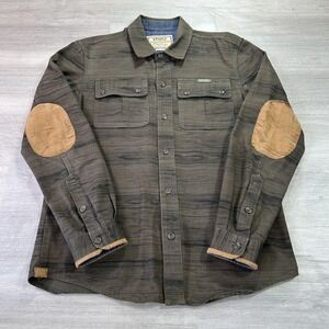 Staple Shirt Mens Medium Brown Stripe Elbow Patch Long Sleeve Button Up Outdoor